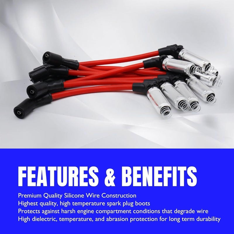 OXCANO 10.5mm 48322 Ignition Spark Plug Wires Set Compatible with Chevy Avalanche, Tahoe, Caprice, Colorado, Corvette, Express 1500 2500 3500, Silverado 1500, Silverado 2500 3500 HD, Suburban 1500 - Image 2